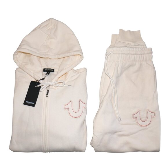True Religion Men's 2 PC Sweatsuit White Chocolate Candy Cane Hoodie Joggers Set - Picture 7 of 11